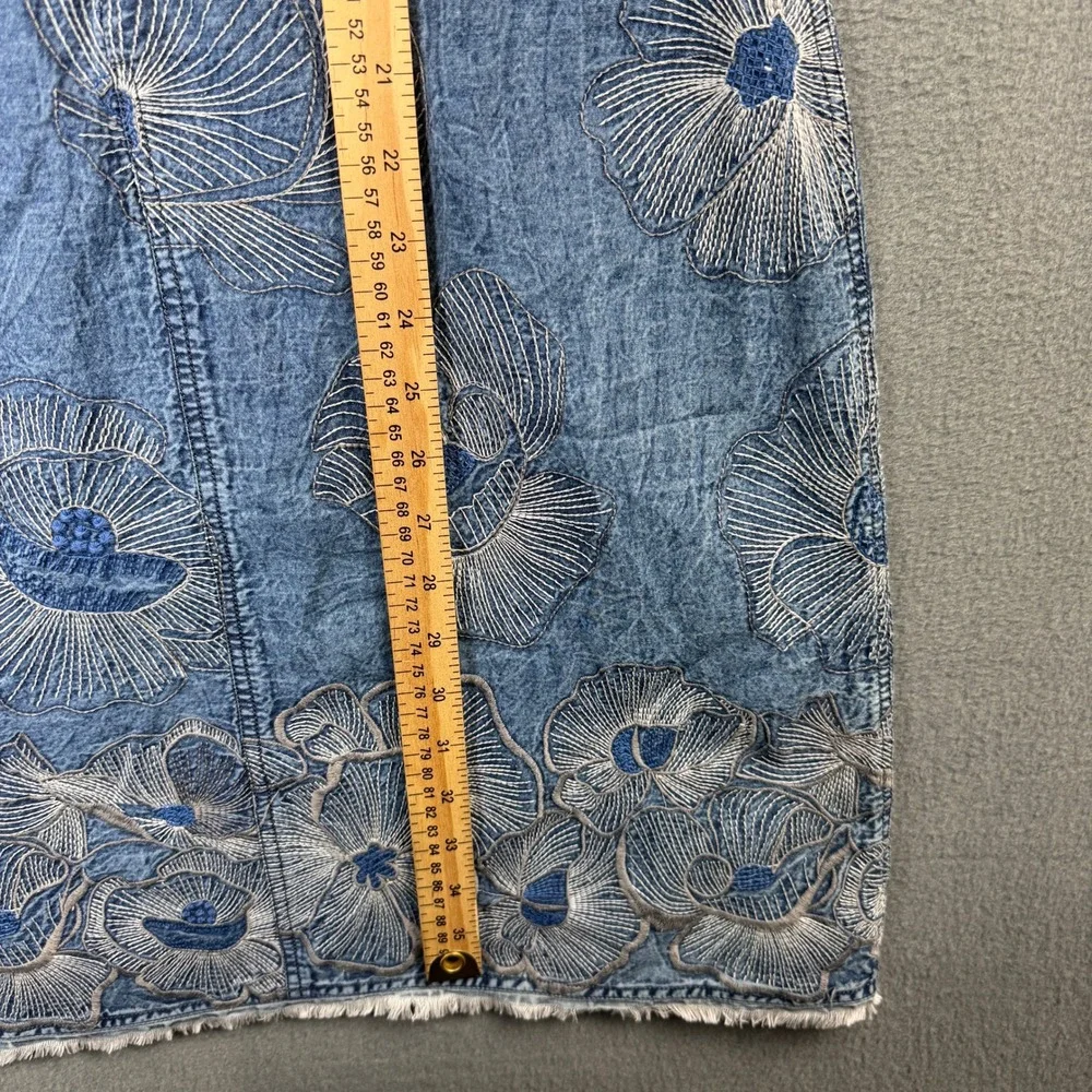 Conditions Apply Adesina Tunic Dress Small Blue Acid Wash Floral Embroidered NWT